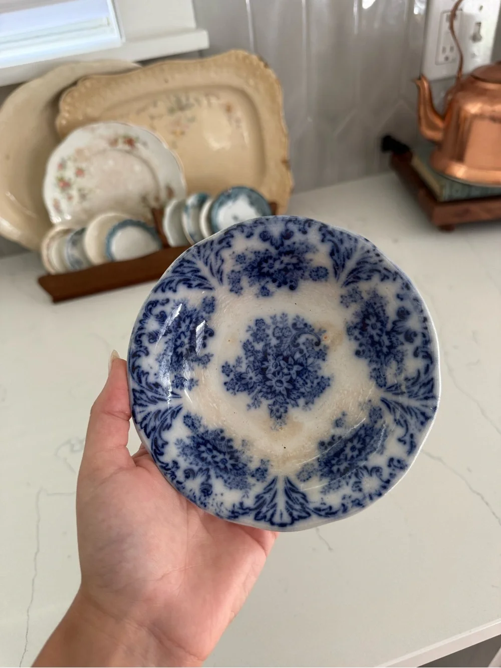 Flow Blue Berry Bowl with Staining